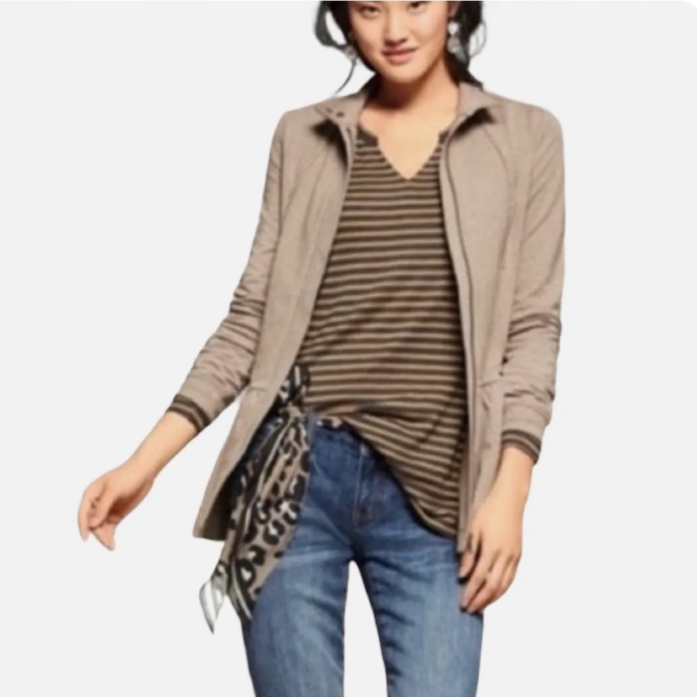 Cabi #3629 Women XS Brown  Black long Sleeve Striped Slant Tunic Tee Top